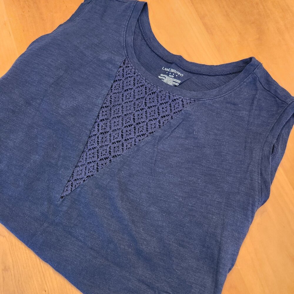 Lane Bryant‎ Sleeveless Tee with Lace Insert Size Women's 26/28 Navy Blue